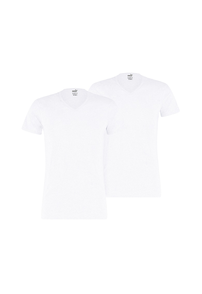 Set de tricouri de casa - din bumbac - cu decolteu in V - 2 piese - Alb