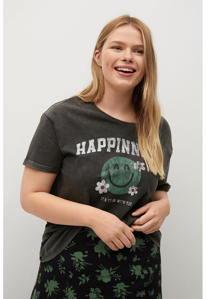 Tricou de bumbac organic cu imprimeu Smile de la VIOLETA BY MANGO