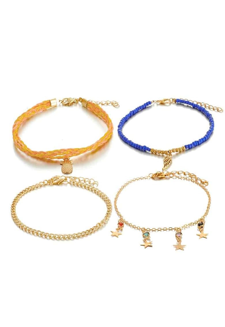 Set 4 bratari de picior - auriu cu portocaliu - Kinga C1