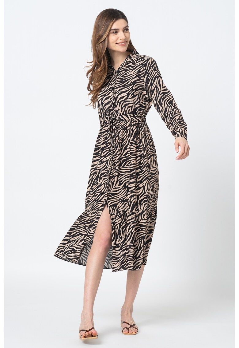 Rochie midi tip camasa cu animal print Lea