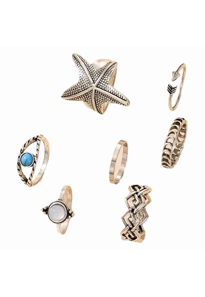 Set 7 Inele - argintii - cu pietre - Nanie C3