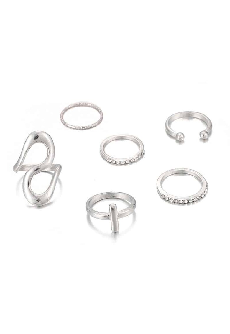 Set 6 inele argintii - cu pietre - Argintiu