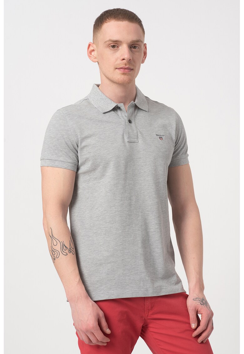 Tricou polo slim fit din material pique