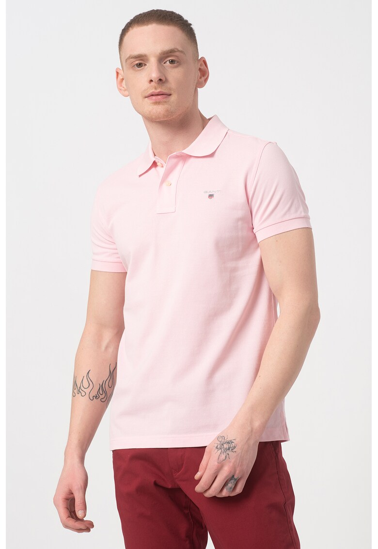 Tricou polo slim fit din material pique