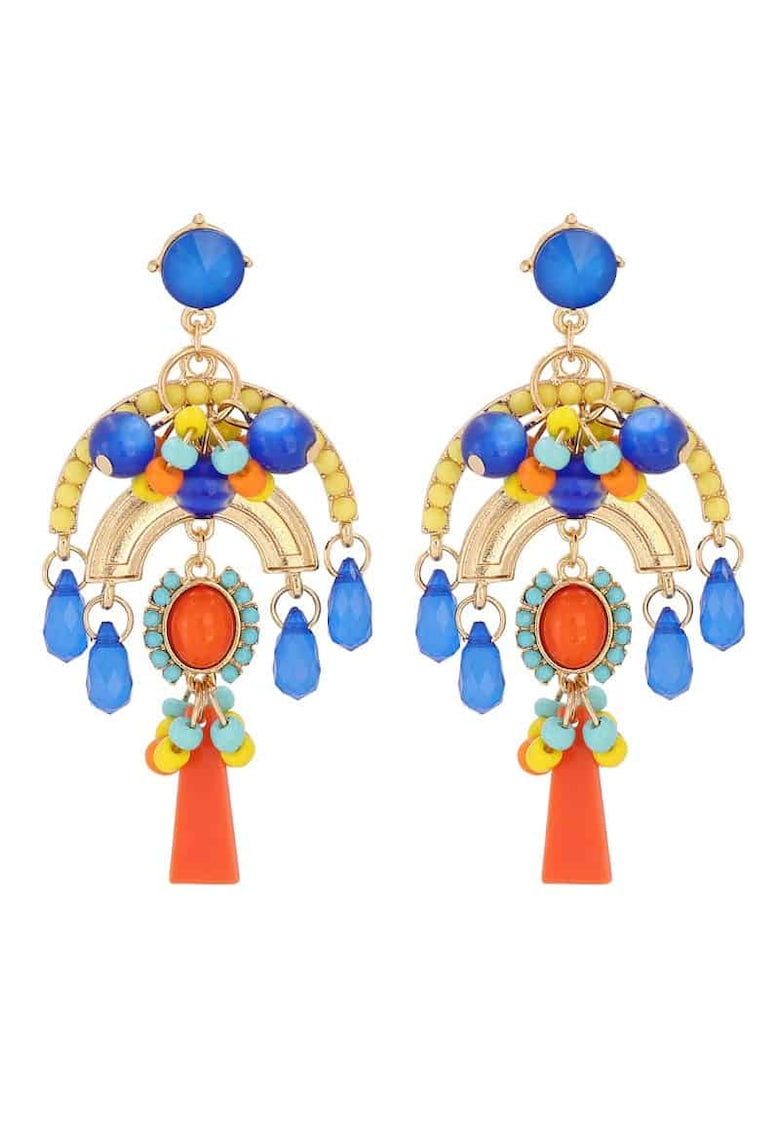 Cercei aurii - cu ciucuri si pietre multicolore - Nastia C5