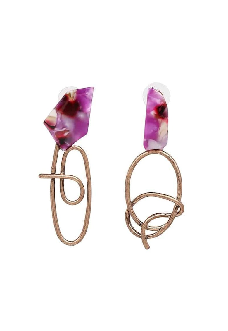 Cercei aurii - asimetrici - cu pietre roz - Nany C9