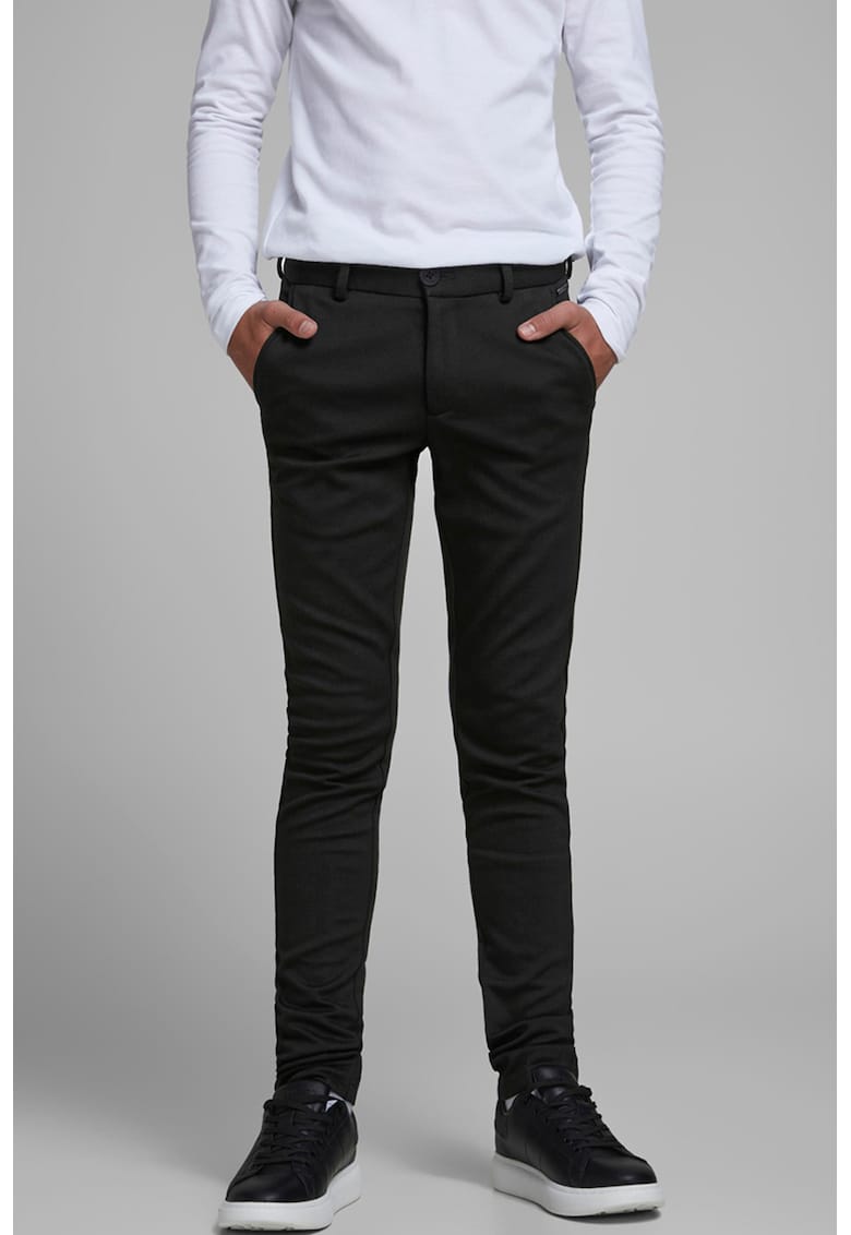 Pantaloni chino slim fit cu buzunare cu nasturi si refilet