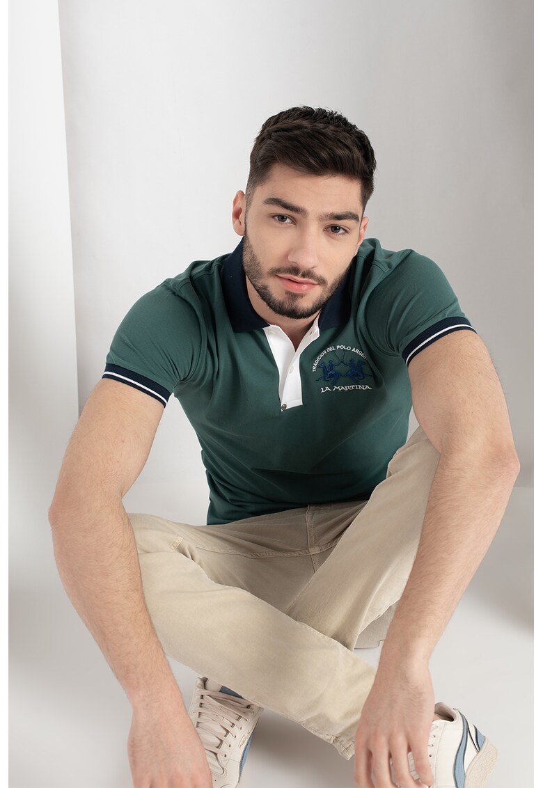 Tricou polo slim fit din material pique