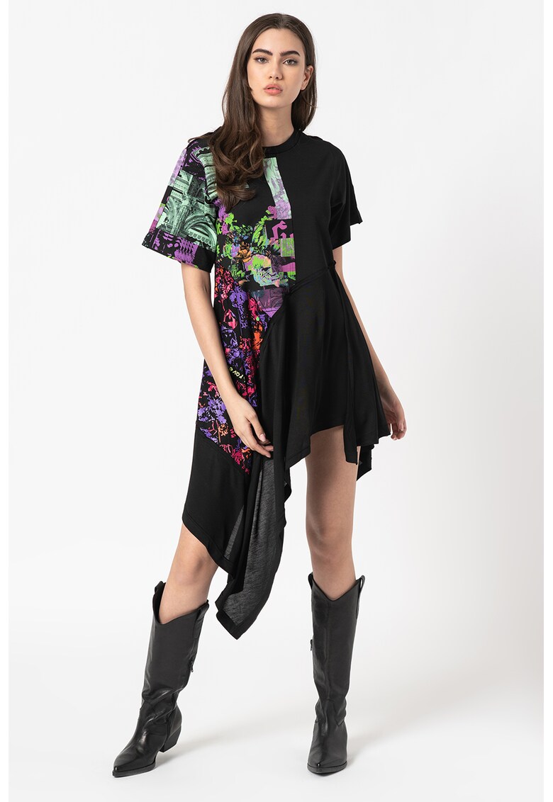 Rochie cu croiala asimetrica si imprimeu abstract D-Storm