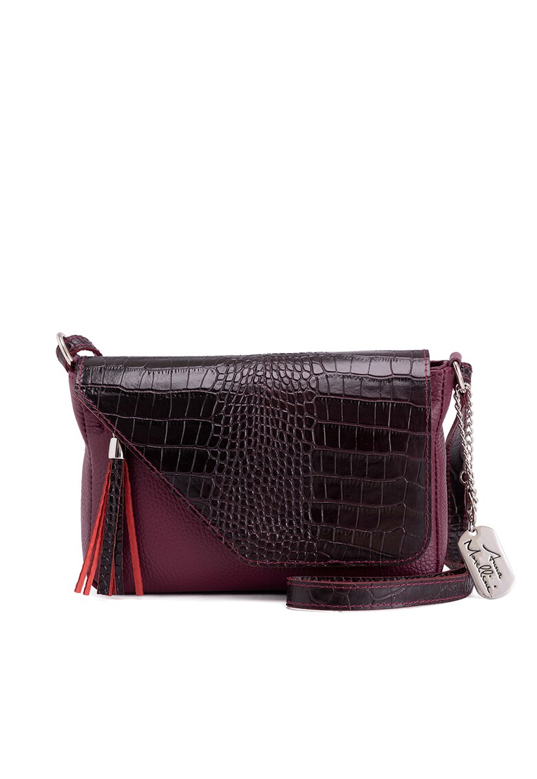 Geanta crossbody de piele cu aspect de piele de crocodil