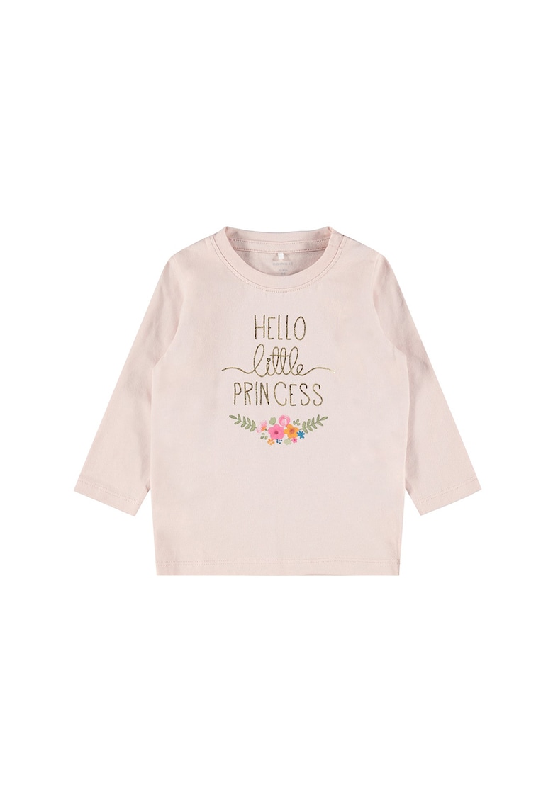 Bluza cu imprimeu text - Verde/Roz pal