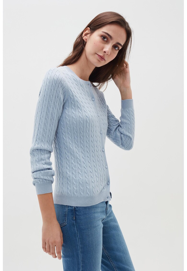 Cardigan cu model torsade si decolteu la baza gatului