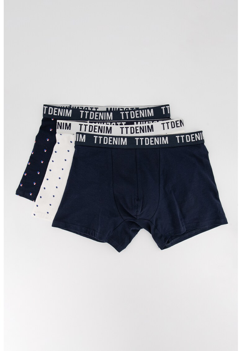 Set de boxeri slim fit uni si cu imprimeu - 3 perechi