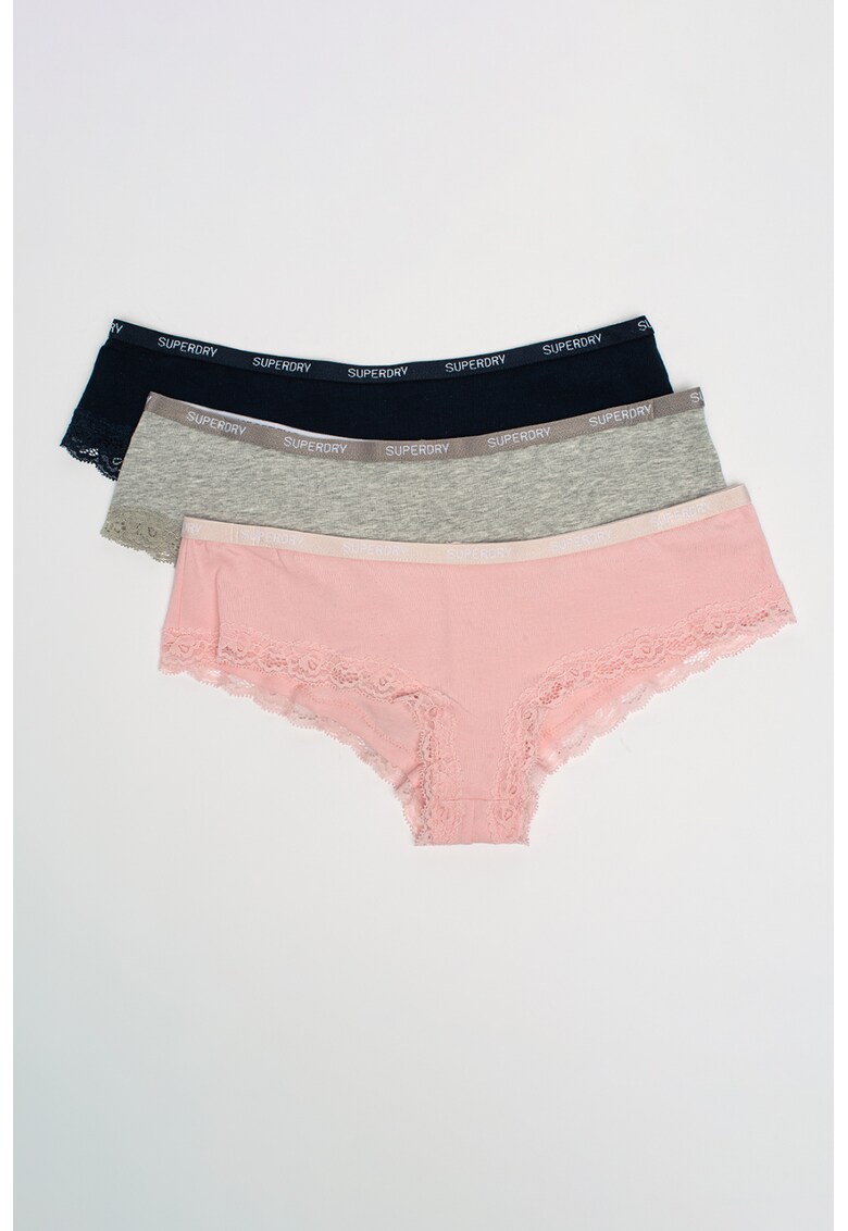 Set de chiloti hipster cu talie joasa si garnituri de dantela -3 perechi
