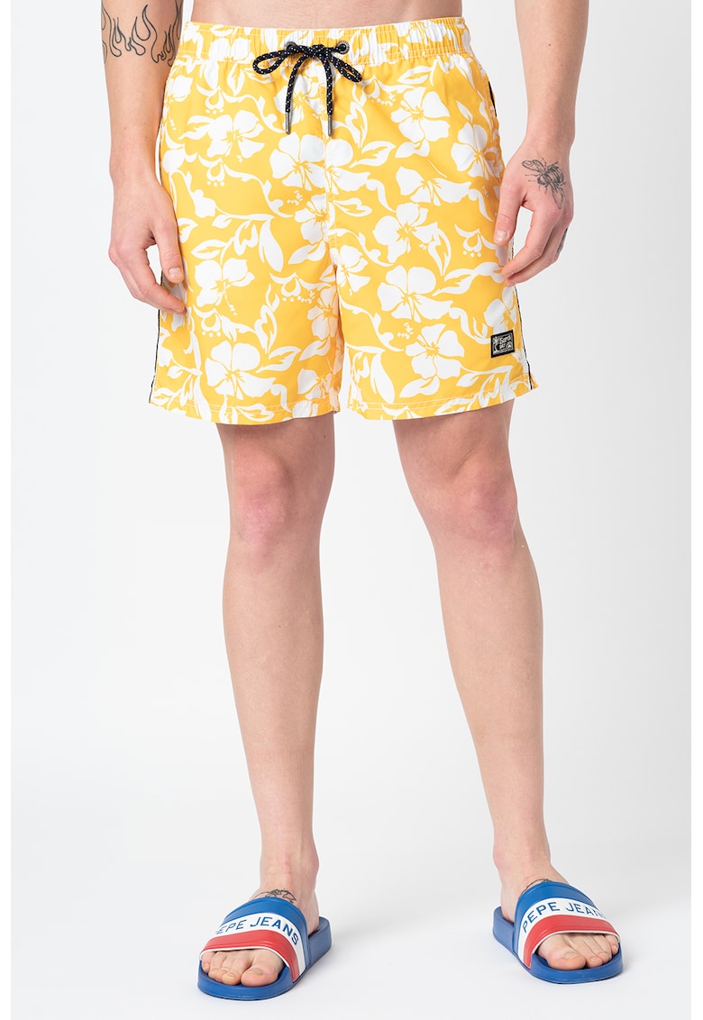 Pantaloni scurti de baie Campus Hawaiian - Alb/Galben