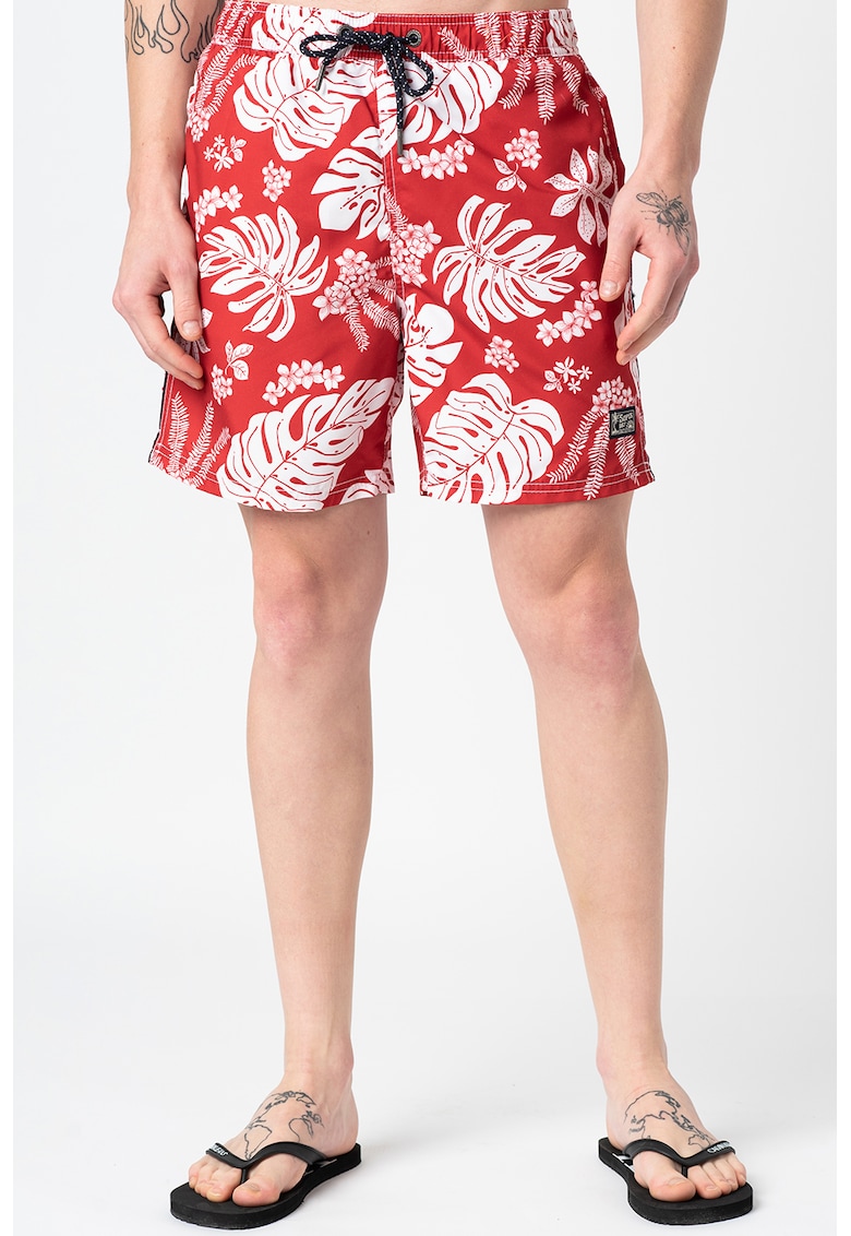 Pantaloni scurti de baie Campus Hawaiian - Rosu/Alb