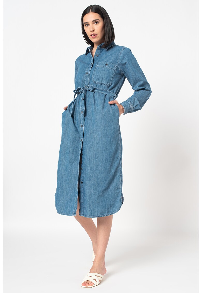 Rochie midi din denim cu buzunare laterale