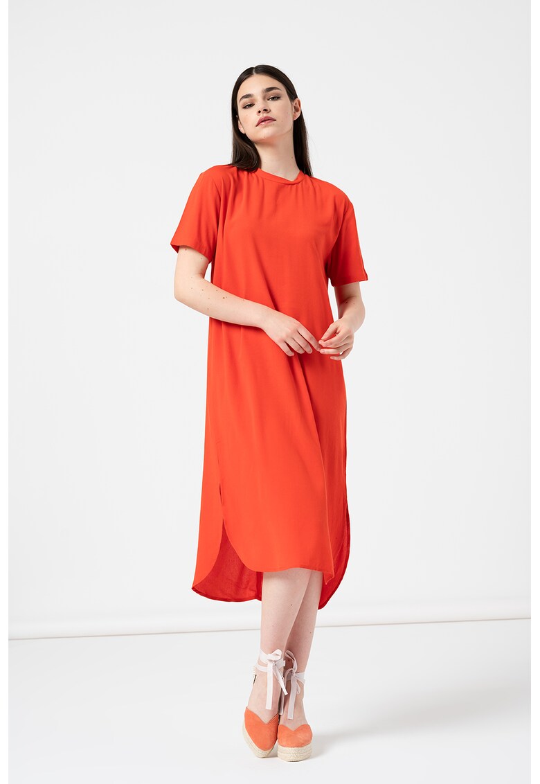 Rochie din tencel cu croiala A si terminatie rotunjita
