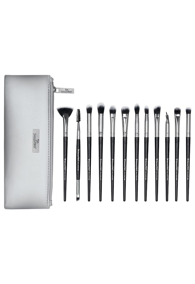 Set 12 pensule machiaj Senso Pro Milano Black Silver + Borseta
