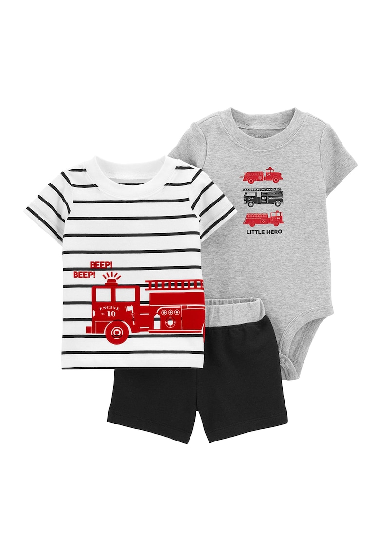 Set de body - tricou si pantaloni scurti cu imprimeu - 3 piese