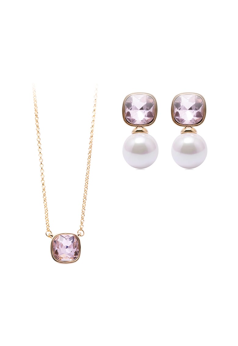 Set de cercei placati cu aur si colier decorat cu perle si cristale Annie Rosewood imagine noua