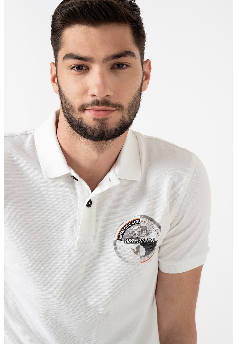 Tricou polo cu logo pe piept - Alb/Portocaliu/Grej