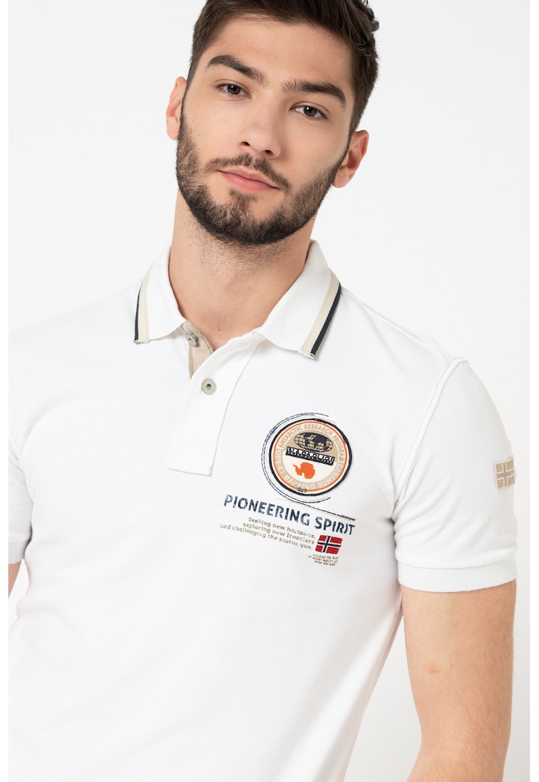 Tricou polo cu broderie pe piept - Alb/Grej/Bleumarin