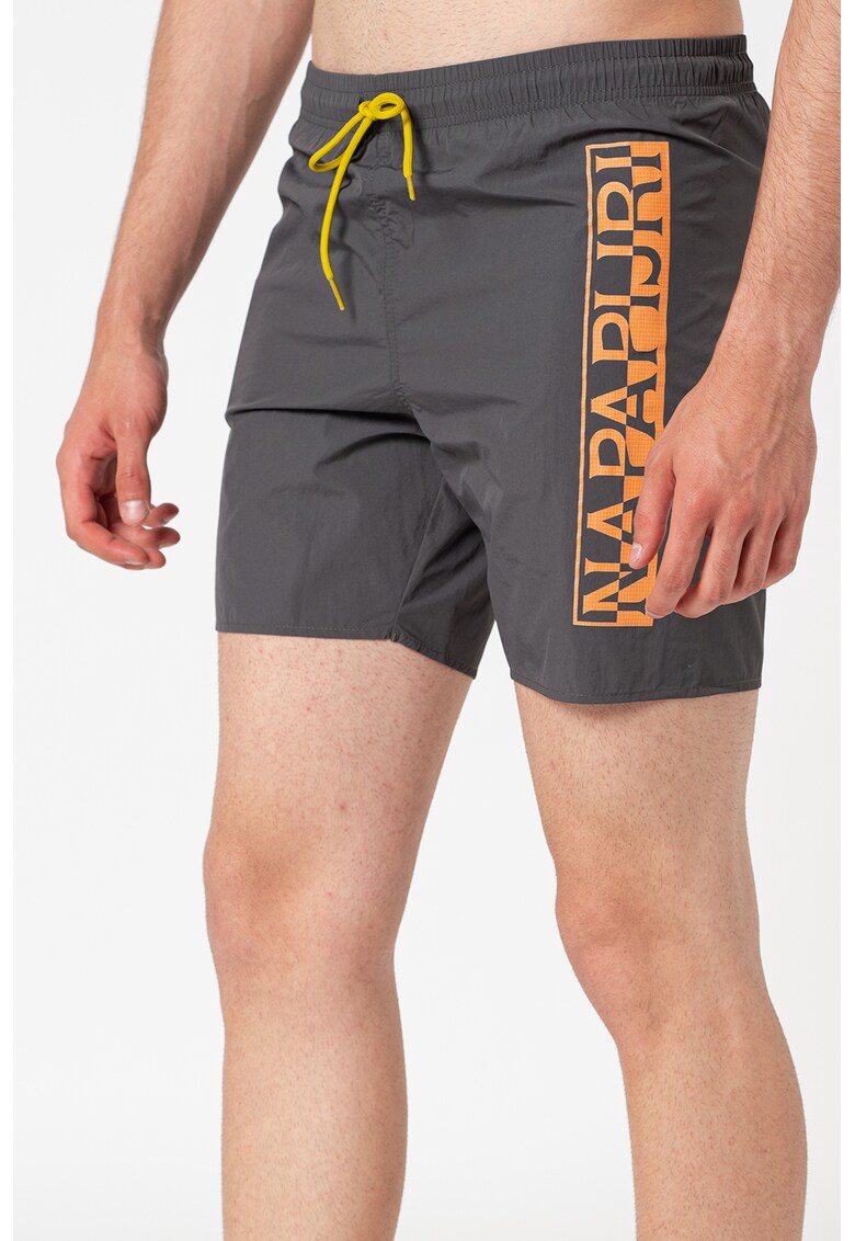 Pantaloni scurti de baie cu imprimeu logo Victor - Portocaliu/Gri inchis