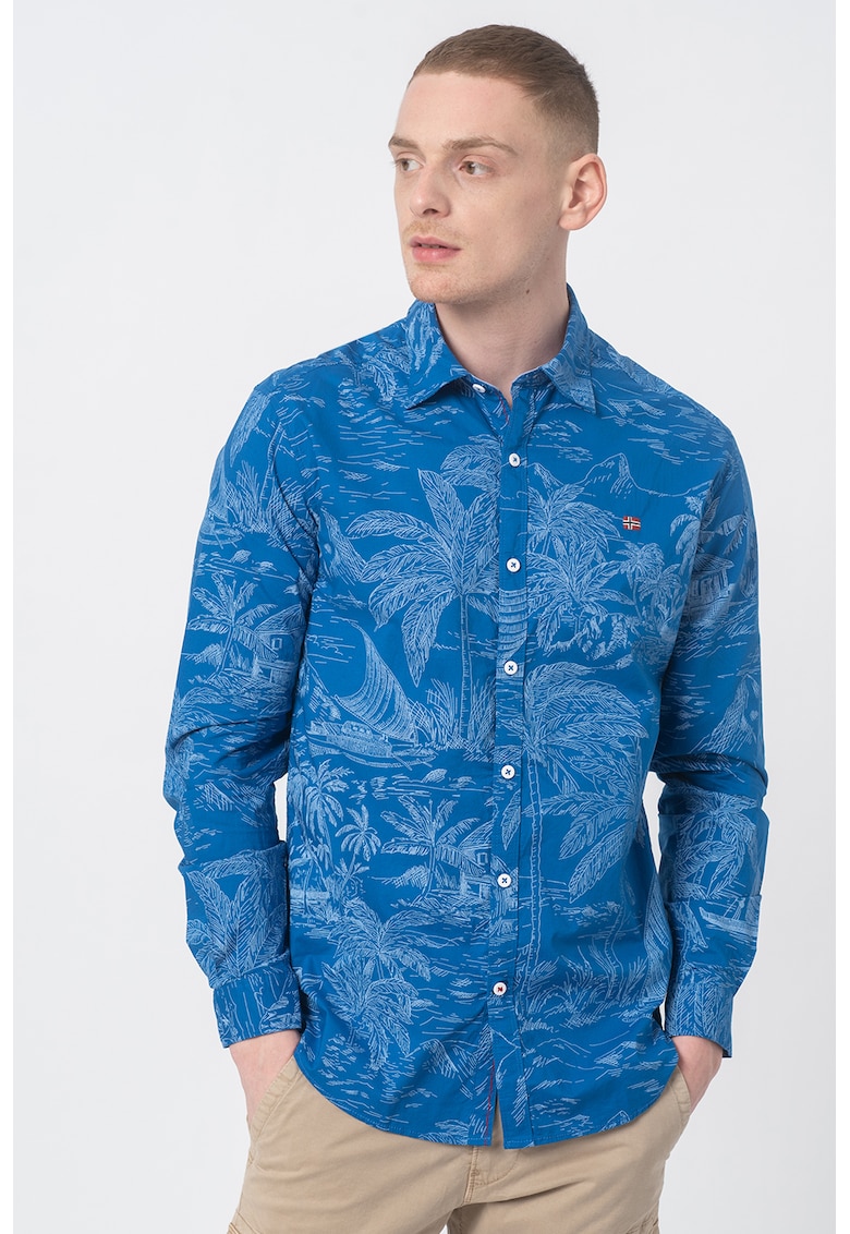 Camasa slim fit cu imprimeu tropical Gesin - Albastru