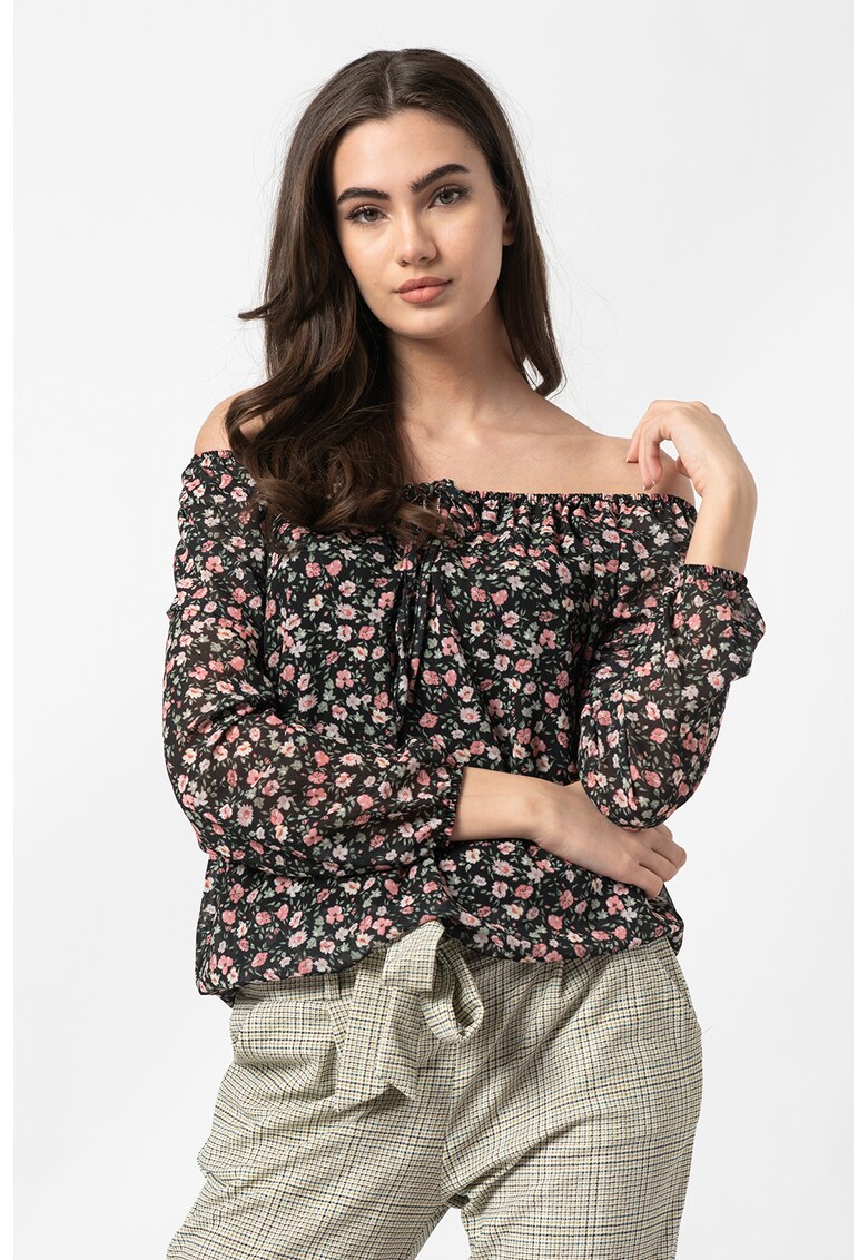 Bluza cu decolteu pe umeri si model floral Cara