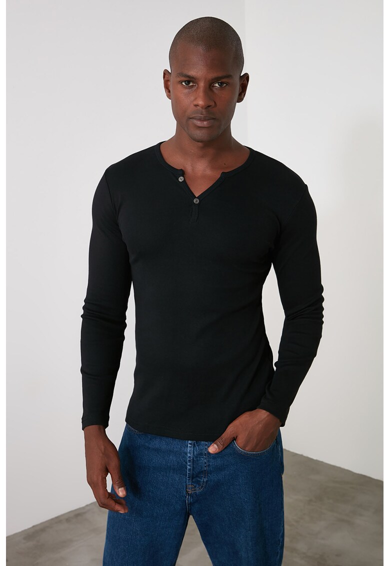 Bluza slim fit cu decolteu Henley