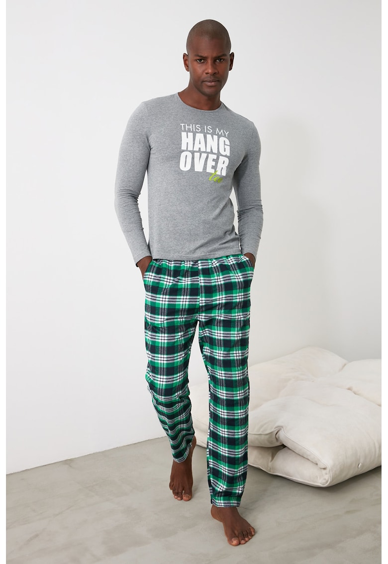 Pijama lunga cu imprimeu in carouri imagine