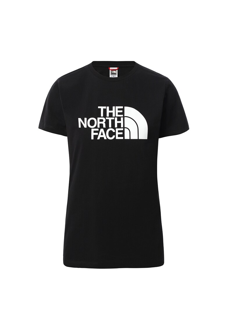 Tricou cu decolteu la baza gatului si imprimeu logo Easy - Negru/Alb
