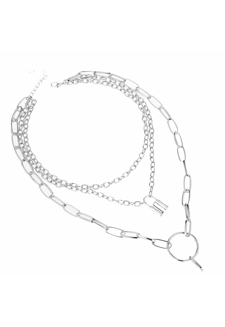 Colier in 3 straturi - argintiu - cu lacat - Linna C7 -