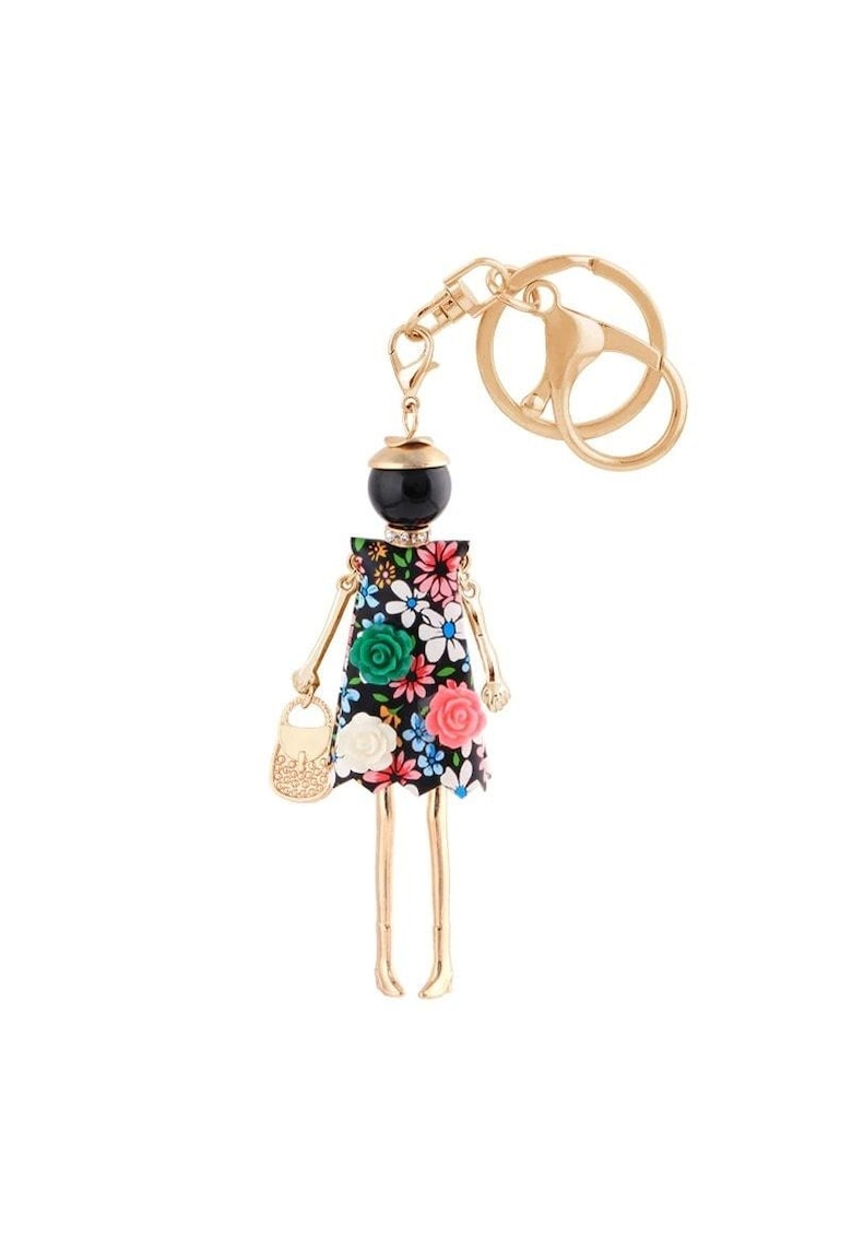 Breloc auriu - papusa neagra cu flori - Neena C5 -