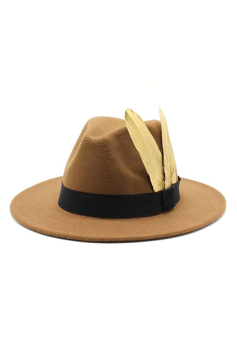 Palarie dama maron -  cu pene aurii - Laureen