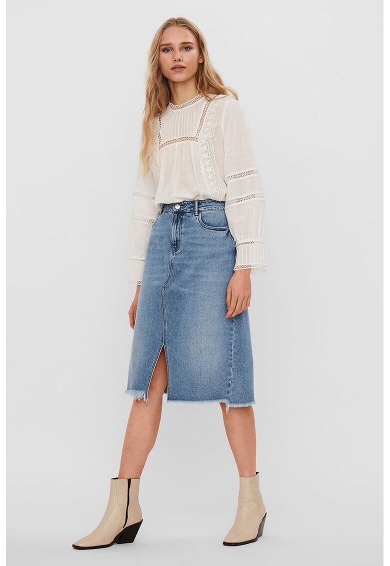 Fusta midi de denim cu slit frontal