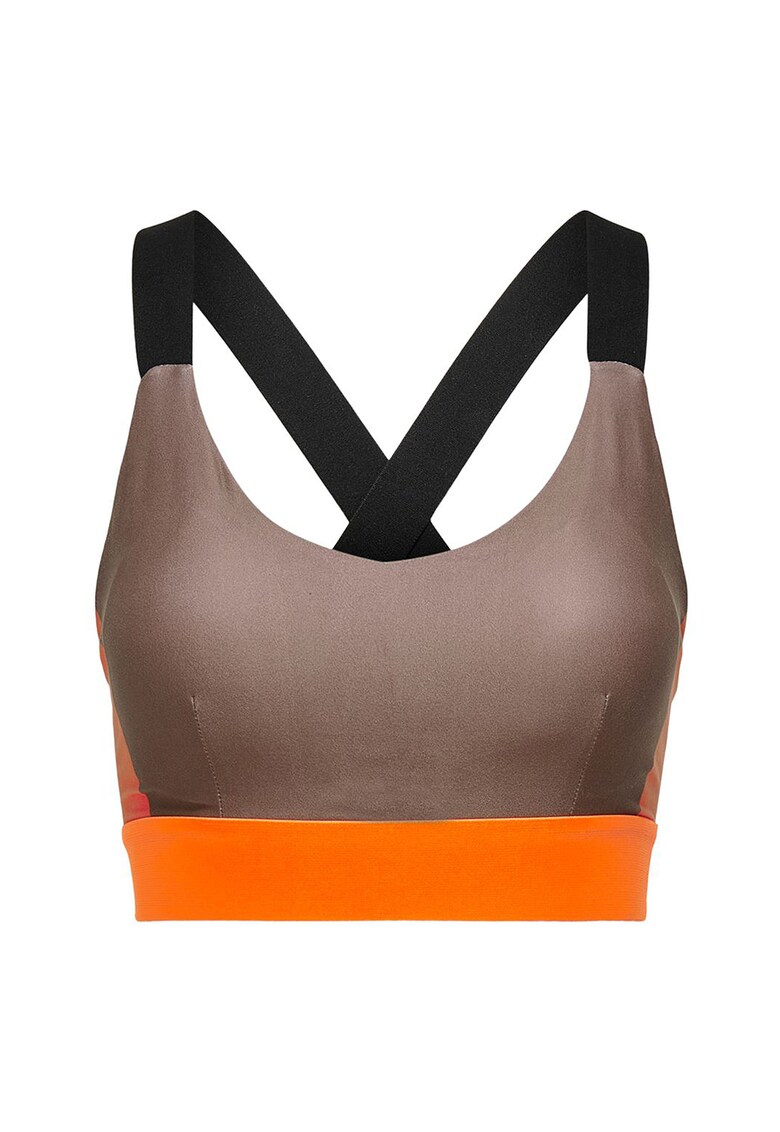 Bustiera cu model colorblock si barete incrucisate