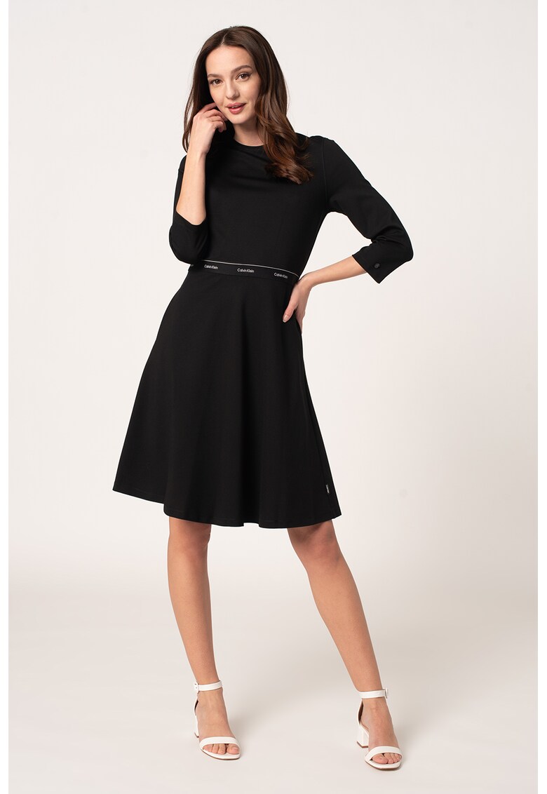 Rochie midi evazata cu banda logo in talie