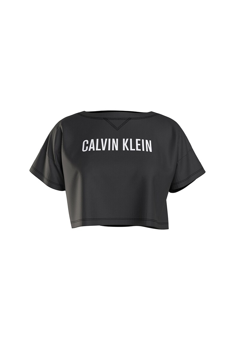 Tricou crop cu imprimeu logo