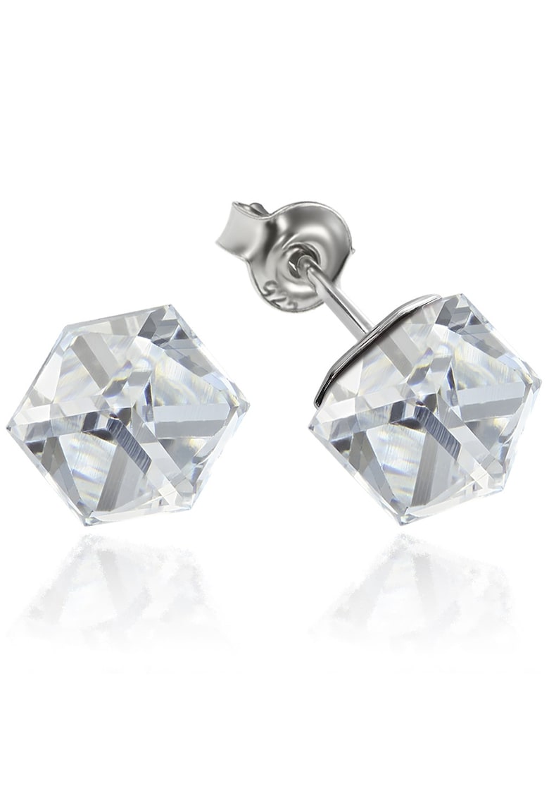 Cercei Argint 925 placat cu rodiu cu cristale Swarovski® Cubic 6mm - Surub - Alb