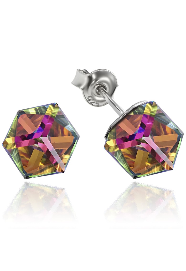 Cercei Argint 925 placat cu rodiu cu cristale Swarovski® Cubic 6mm - Vitrail Medium - Surub