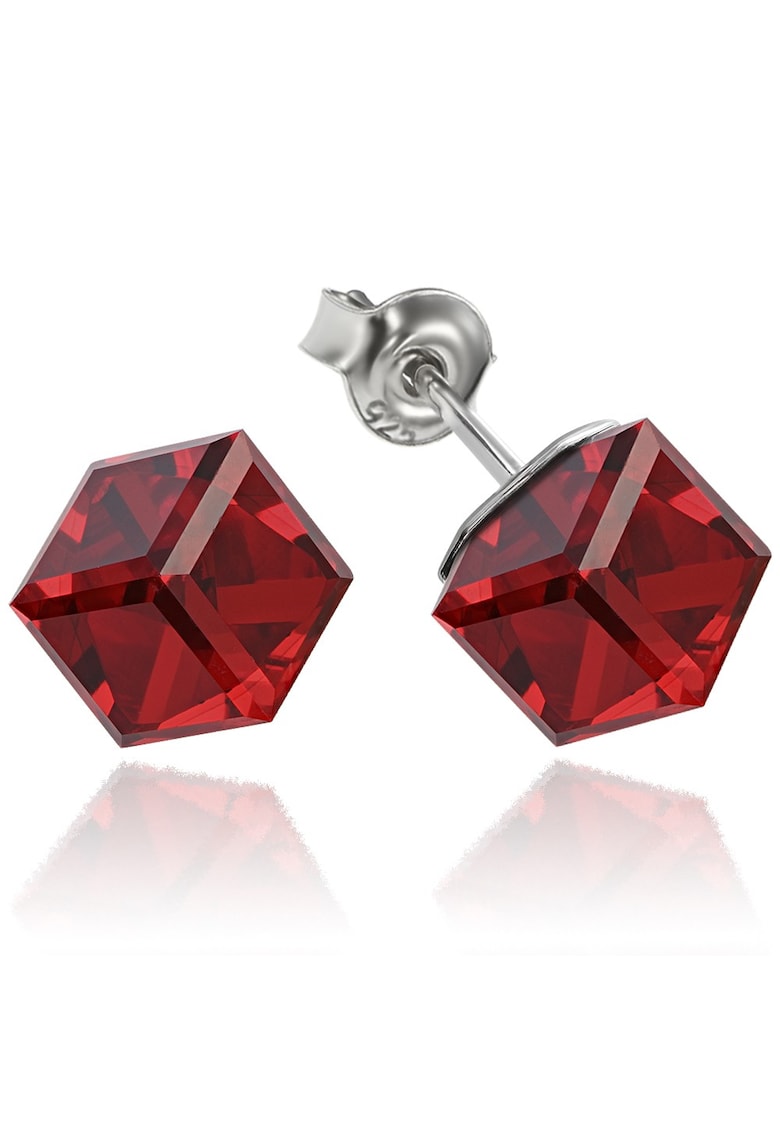 Cercei Argint 925 placat cu rodiu cu cristale Swarovski® Cubic 6mm - Surub - Rosu