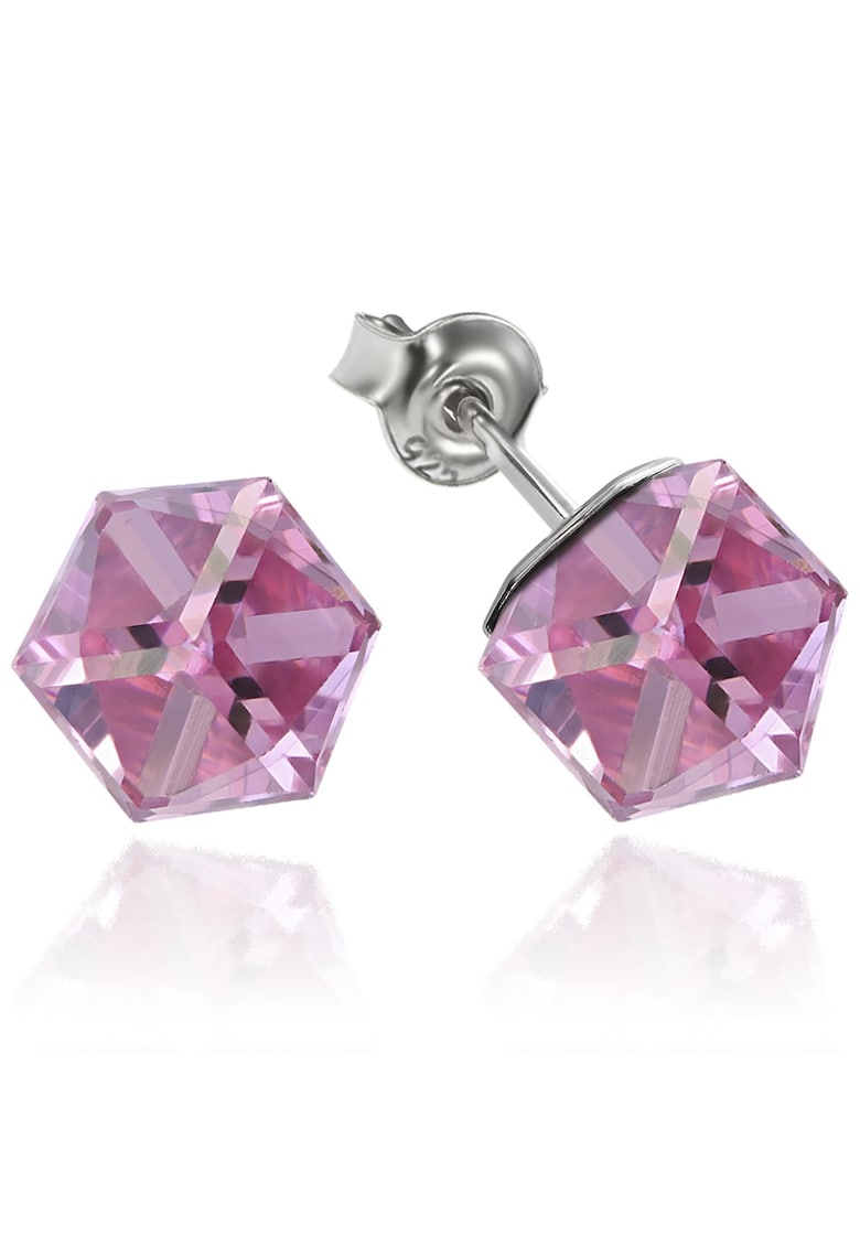 Cercei Argint 925 placat cu rodiu cu cristale Swarovski® Cubic 6mm - Surub - Roz