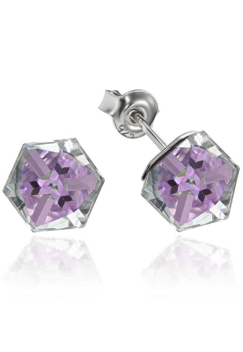 Cercei Argint 925 placat cu rodiu cu cristale Swarovski® Cubic 6mm - Surub - Violet