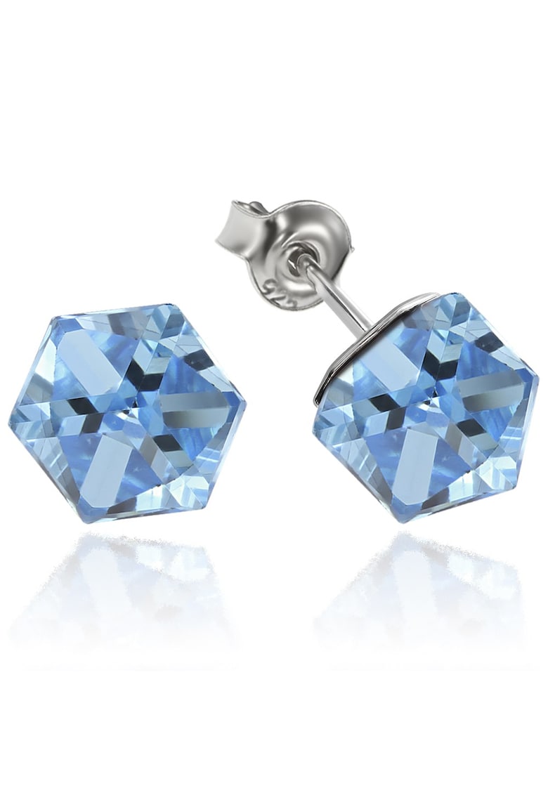 Cercei Argint 925 placat cu rodiu cu cristale Swarovski® Cubic 6mm - Surub - Albastru deschis