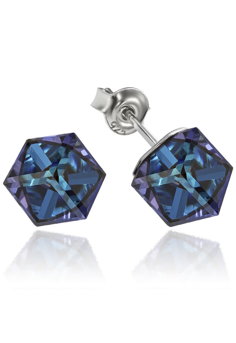 Cercei Argint 925 placat cu rodiu cu cristale Swarovski® Cubic 6mm - Surub - Albastru inchis