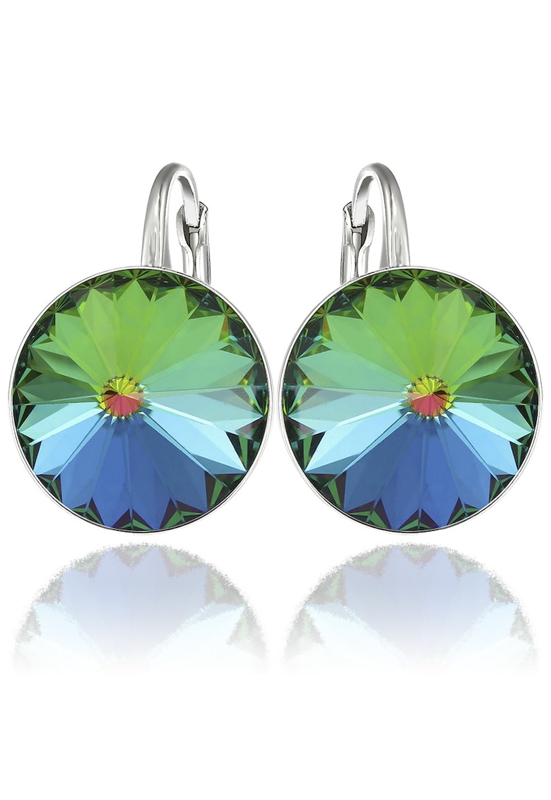 Cercei Argint 925 placat cu rodiu cu cristale Swarovski® Rivoli 14mm - Verde/Galben/Albastru