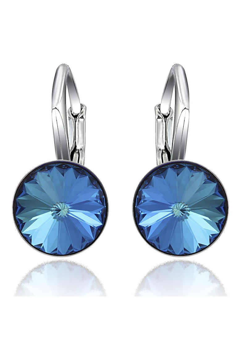 Cercei Argint 925 placat cu rodiu cu cristale Swarovski® Rivoli Leverback 8mm - Bleumarin