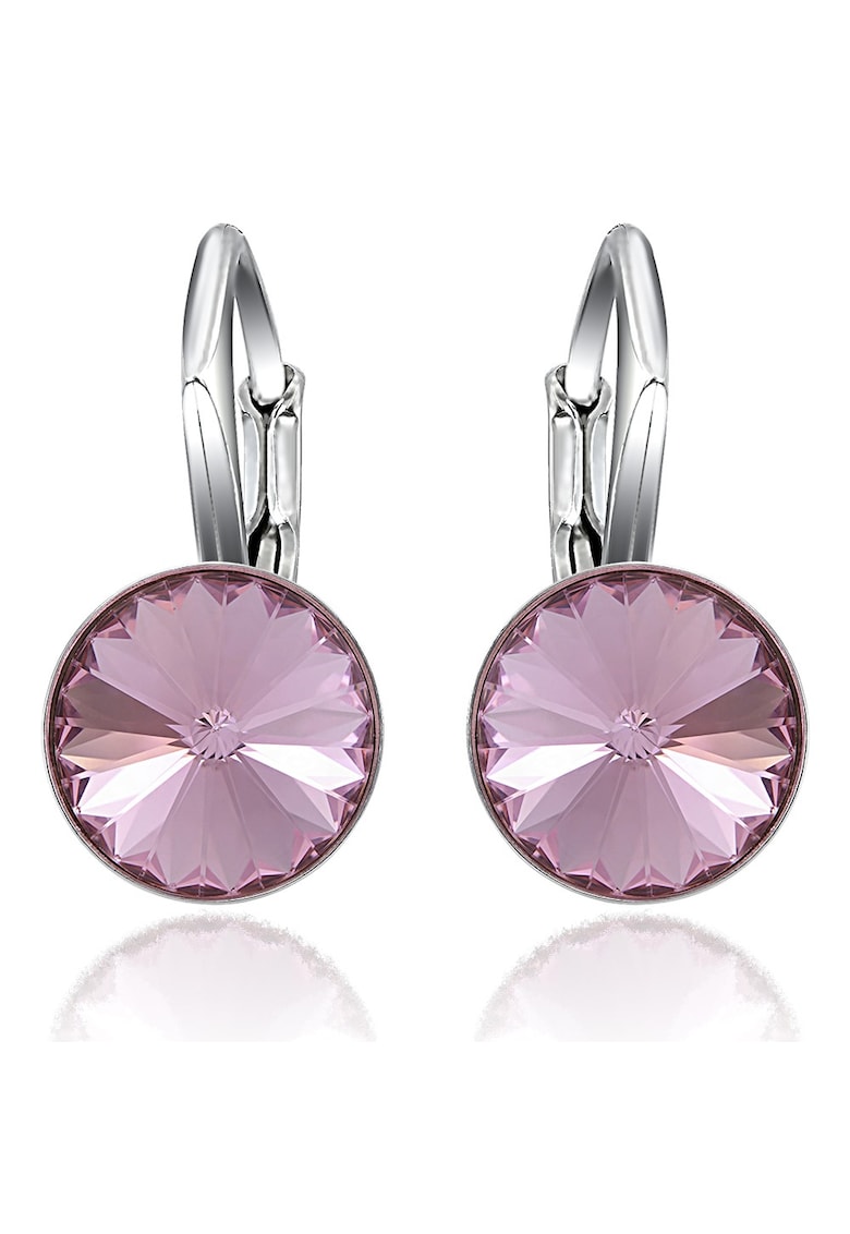 Cercei Argint 925 placat cu rodiu cu cristale Swarovski® Rivoli Leverback 8mm - Roz deschis